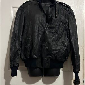 Men's  vintage Black Leather Bomber Jacket